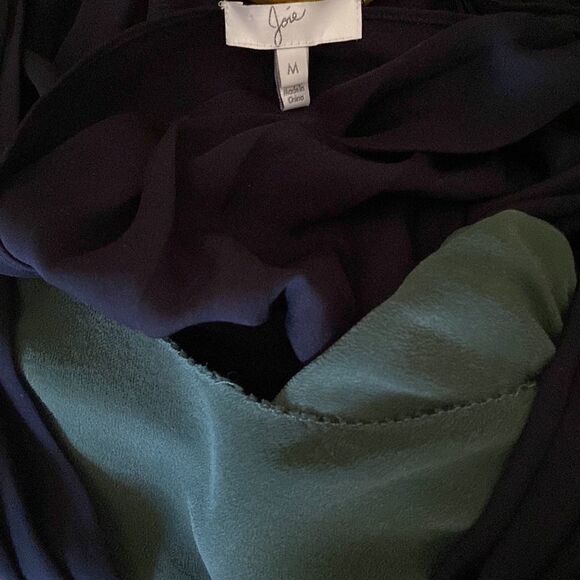 Joie Dress Silk Chiffon Two Tone Black Green Cold Shoulder Sz M Excellent - Picture 9 of 9